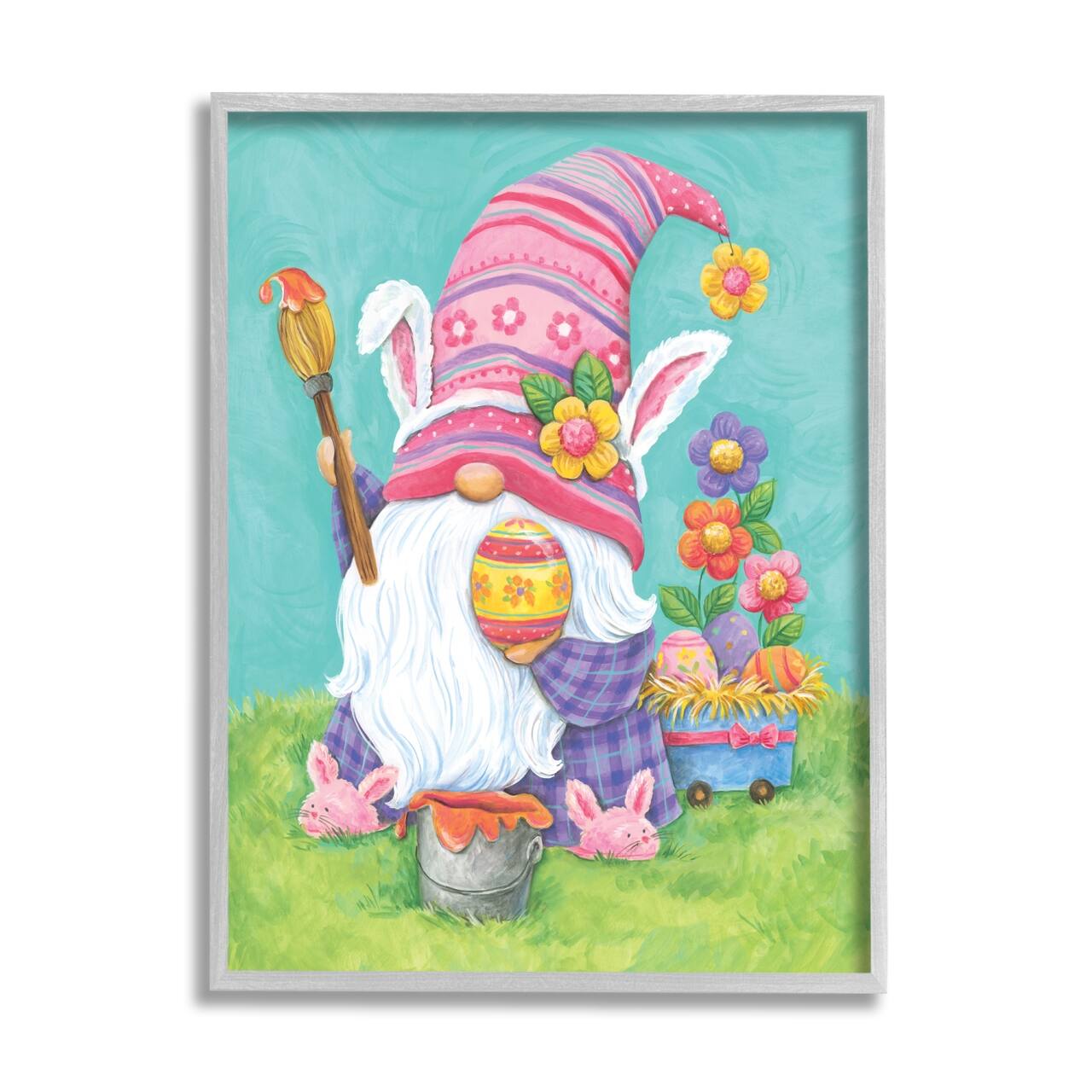 Stupell Industries Whimsical Gnome Painting Easter Eggs Festive Flowers Framed Giclee Art